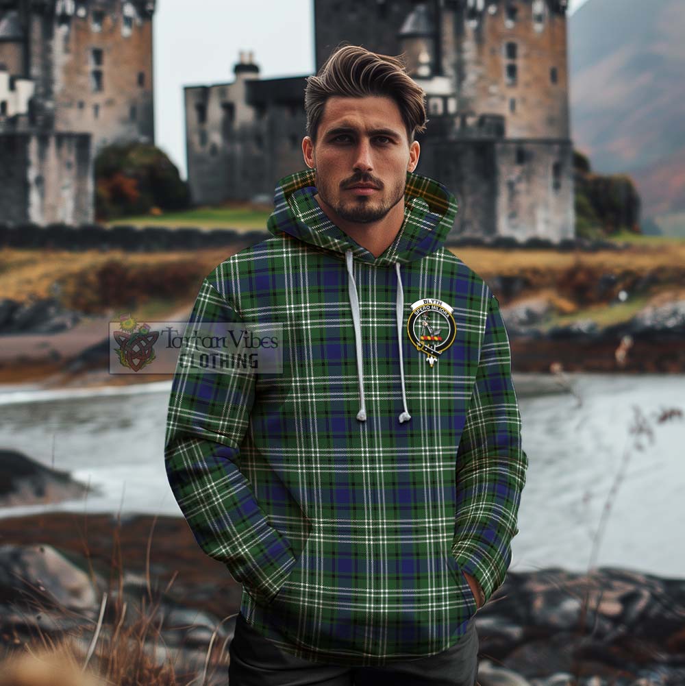 Blyth Tartan Cotton Hoodie with Family Crest Celtic Skull Style - Tartan Vibes Clothing