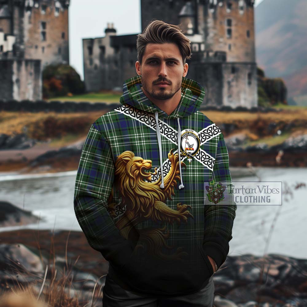 Blyth Crest Tartan Cotton Hoodie with Golden Lion Emblem Celtic Style - Tartan Vibes Clothing