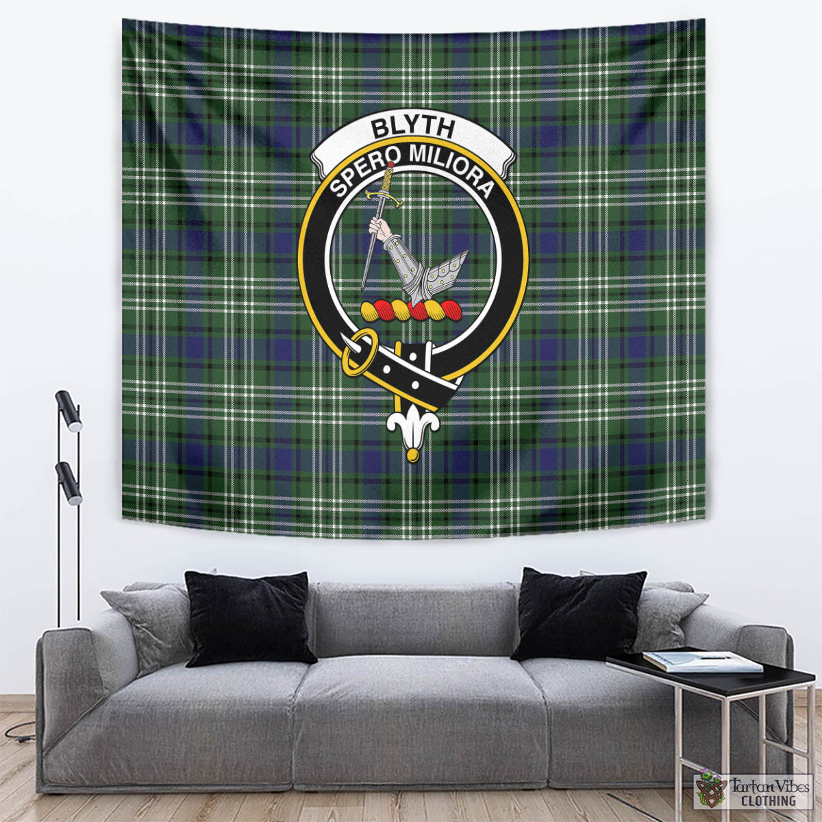 Tartan Vibes Clothing Blyth Tartan Tapestry Wall Hanging and Home Decor for Room with Family Crest
