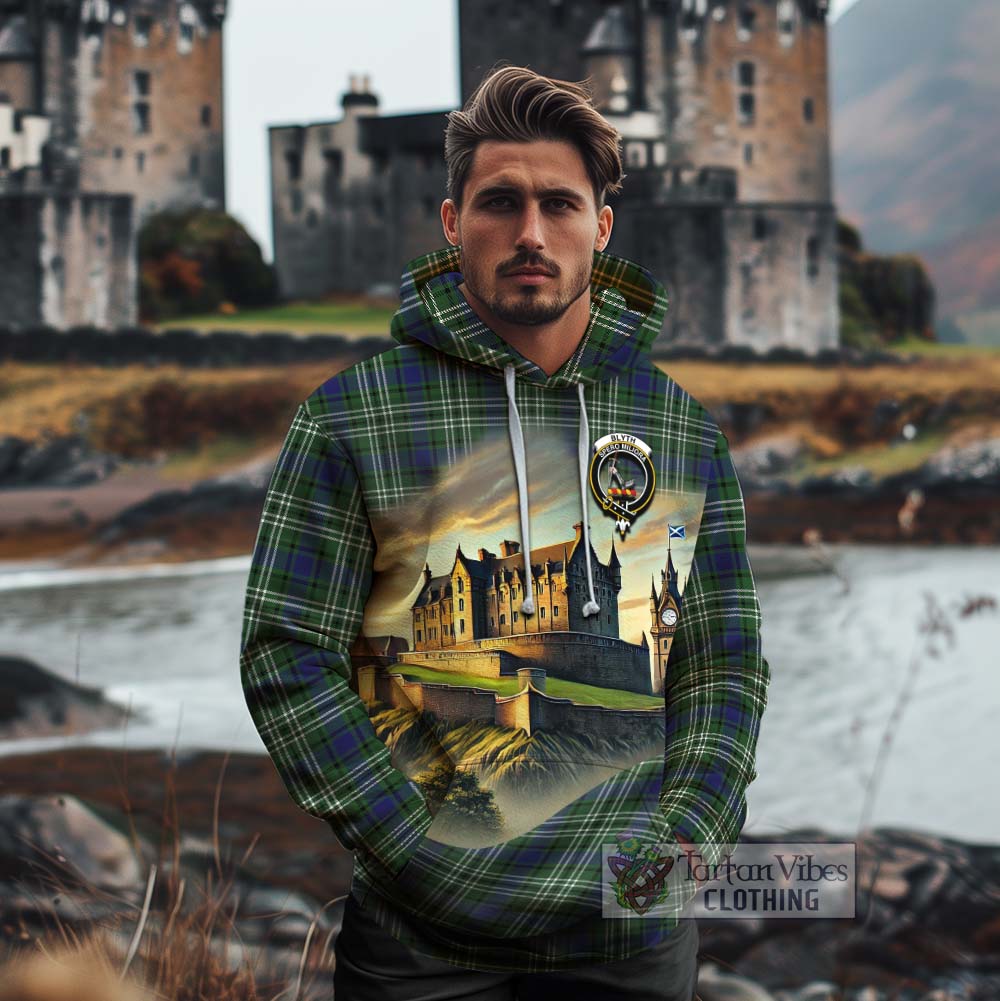 Blyth Tartan Family Crest Cotton Hoodie with Scottish Ancient Castle Style - Tartan Vibes Clothing