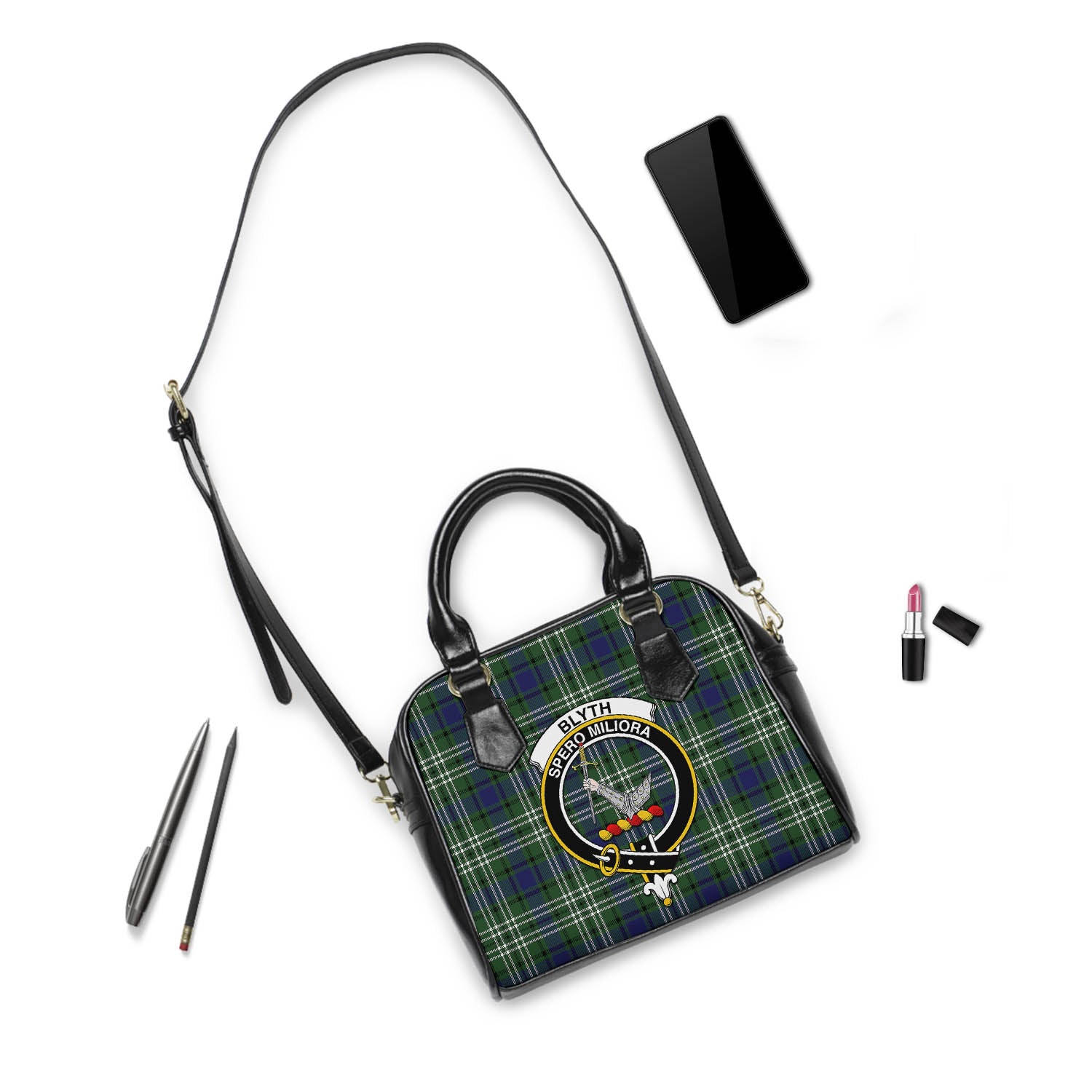Blyth Tartan Shoulder Handbags with Family Crest - Tartanvibesclothing