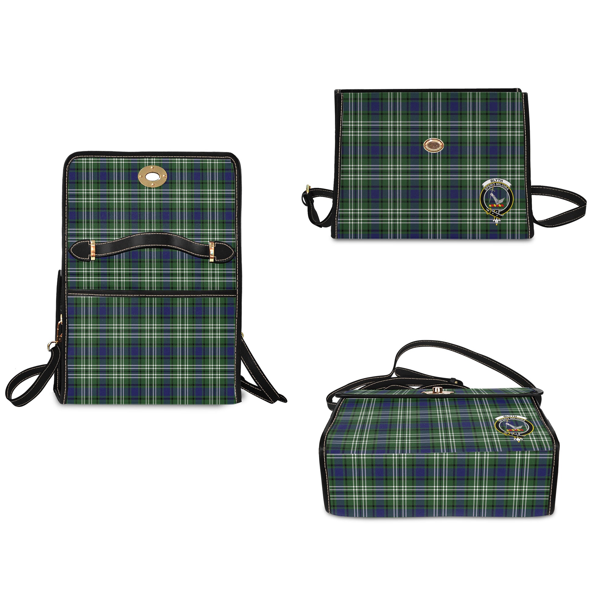 Blyth Tartan Leather Strap Waterproof Canvas Bag with Family Crest - Tartanvibesclothing