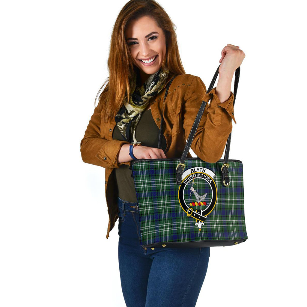 Blyth Tartan Leather Tote Bag with Family Crest - Tartan Vibes Clothing