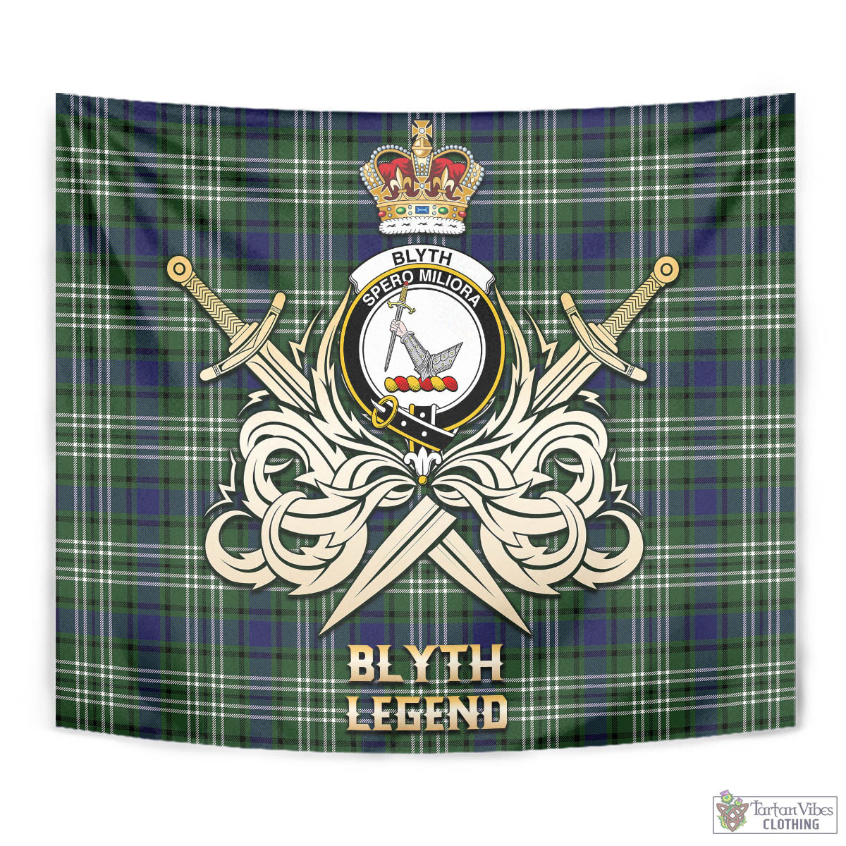Tartan Vibes Clothing Blyth Tartan Tapestry with Clan Crest and the Golden Sword of Courageous Legacy