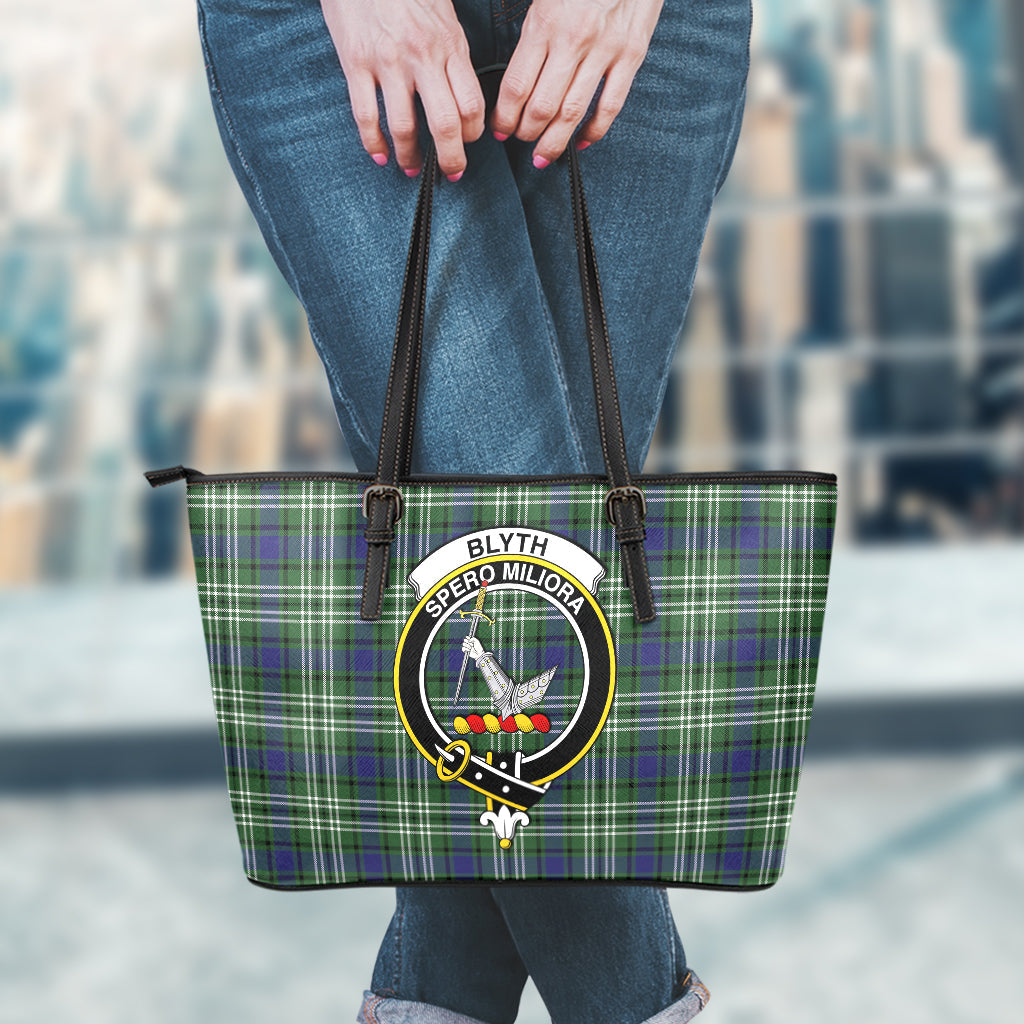 Blyth Tartan Leather Tote Bag with Family Crest - Tartan Vibes Clothing