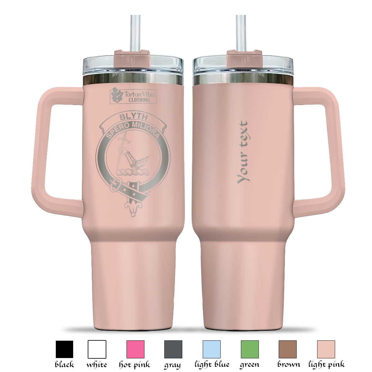 Tartan Vibes Clothing Blyth Engraved Family Crest Tumbler with Handle