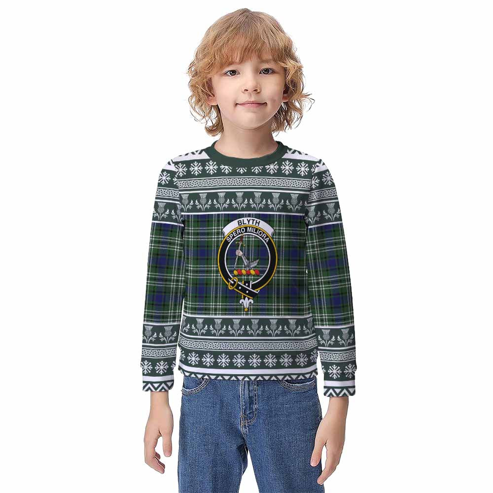 Blyth Clan Tartan Christmas Kid Ugly Sweatshirt with Family Crest - Tartan Vibes Clothing