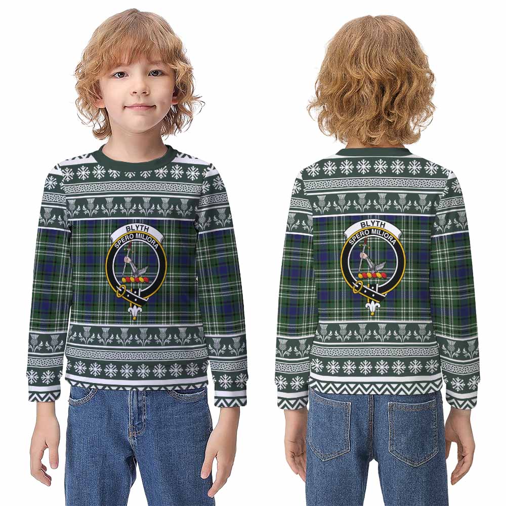 Blyth Clan Tartan Christmas Kid Ugly Sweatshirt with Family Crest - Tartan Vibes Clothing