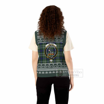 Blyth Clan Tartan Christmas Knitted V-Neck Vest with Family Crest - Tartan Vibes Clothing
