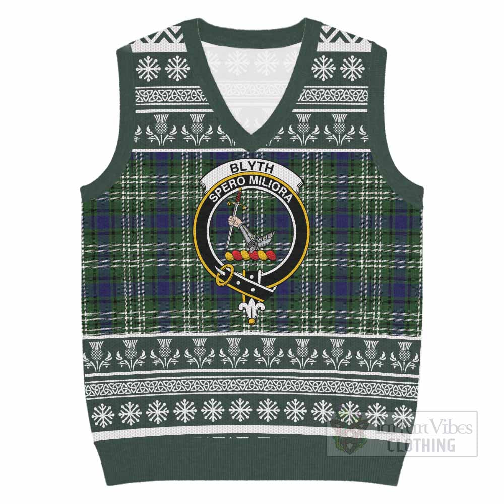 Blyth Clan Tartan Christmas Knitted V-Neck Vest with Family Crest - Tartan Vibes Clothing