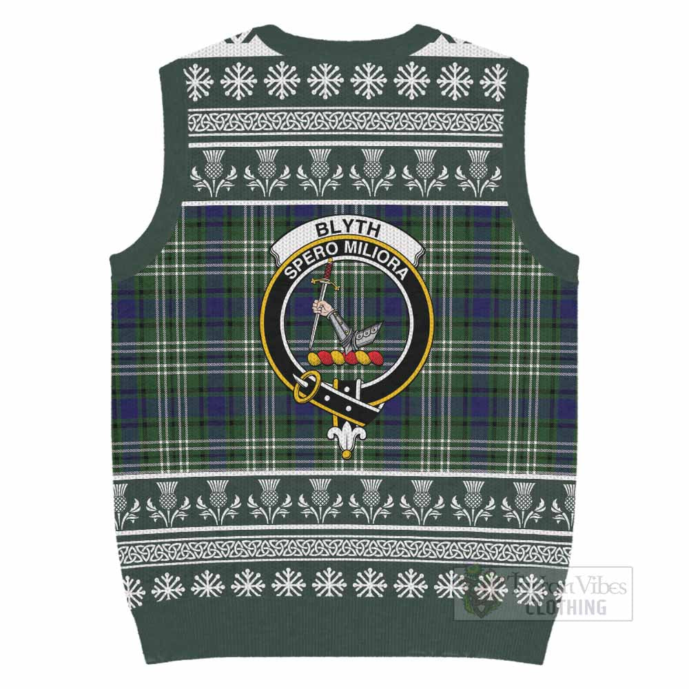 Blyth Clan Tartan Christmas Knitted V-Neck Vest with Family Crest - Tartan Vibes Clothing