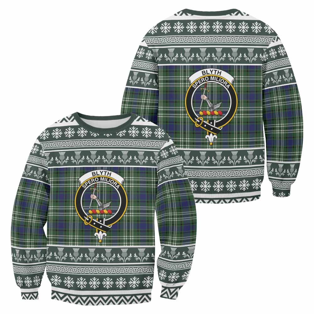 Blyth Clan Tartan Christmas Sweatshirt with Family Crest - Tartan Vibes Clothing