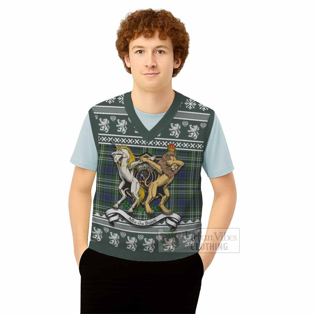 Blyth Clan Tartan Crest Christmas Knitted V-Neck Vest Coat of Arms Funny Style - Tartan Vibes Clothing