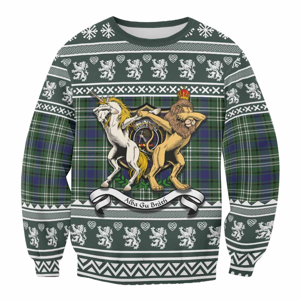 Blyth Clan Tartan Crest Christmas Sweatshirt Coat of Arms Funny Style - Tartan Vibes Clothing
