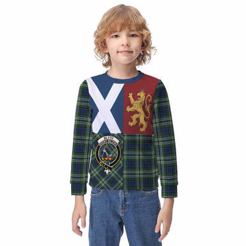 Blyth Crest Tartan Kid Knitted Sweatshirt with Lion Rampant Saltire Style - Tartan Vibes Clothing