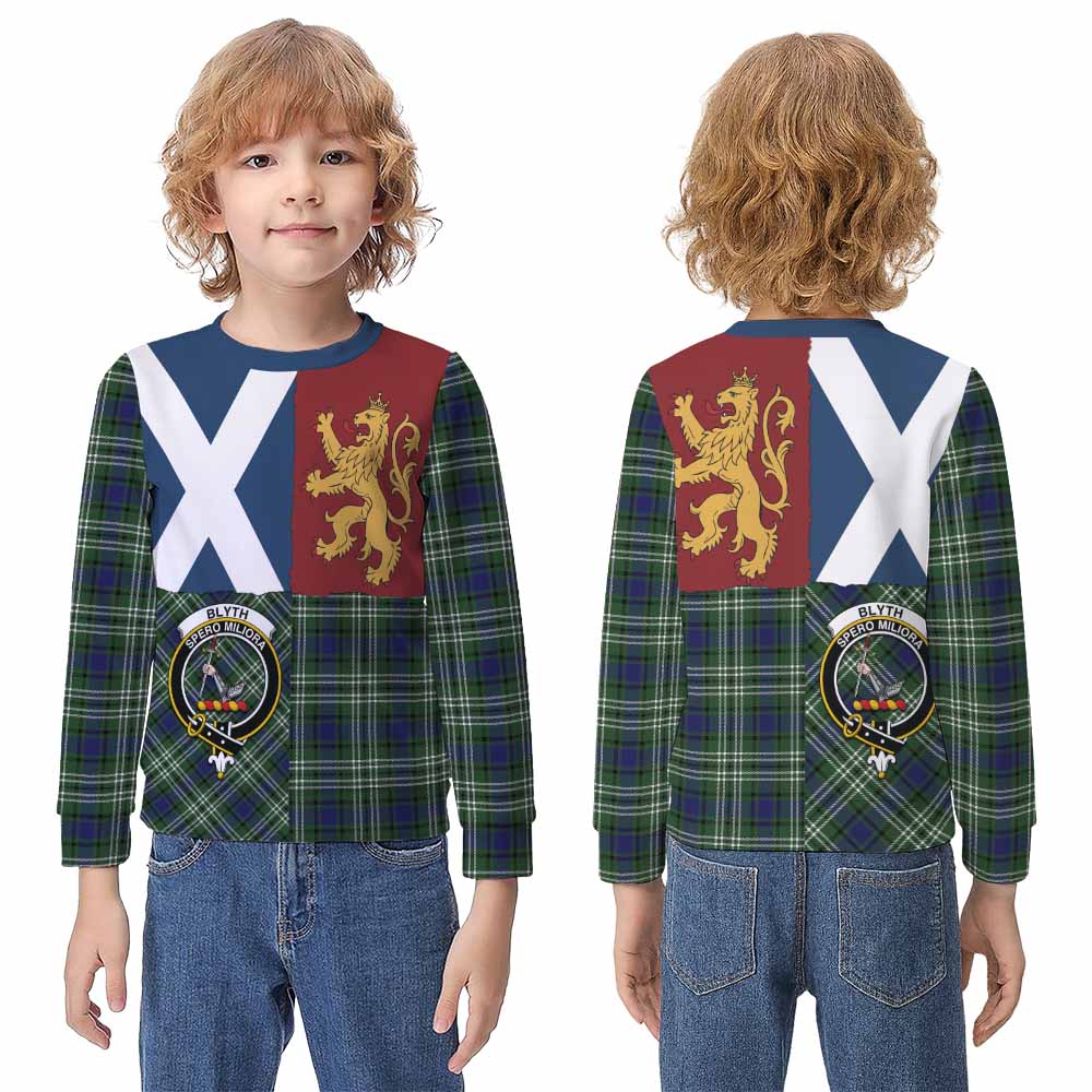 Blyth Crest Tartan Kid Knitted Sweatshirt with Lion Rampant Saltire Style - Tartan Vibes Clothing