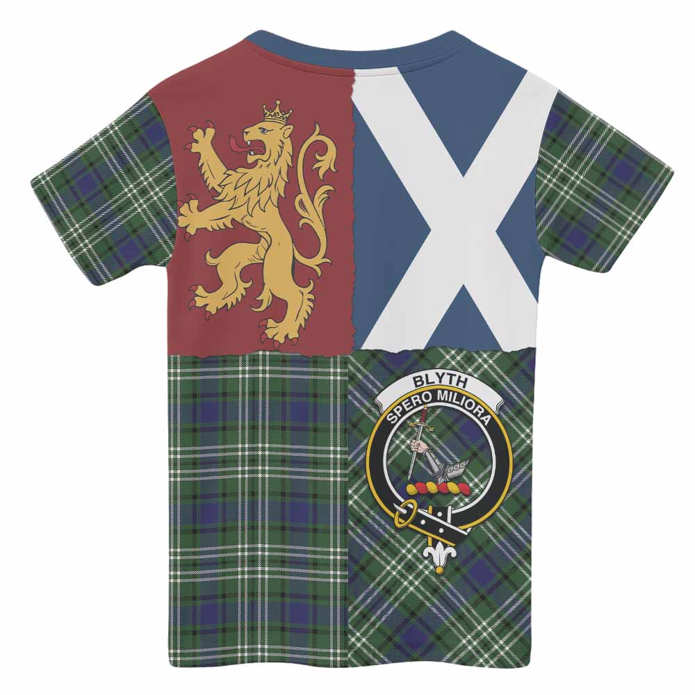 Blyth Crest Tartan Kid T-shirt with Lion Rampant Saltire Style - Tartan Vibes Clothing