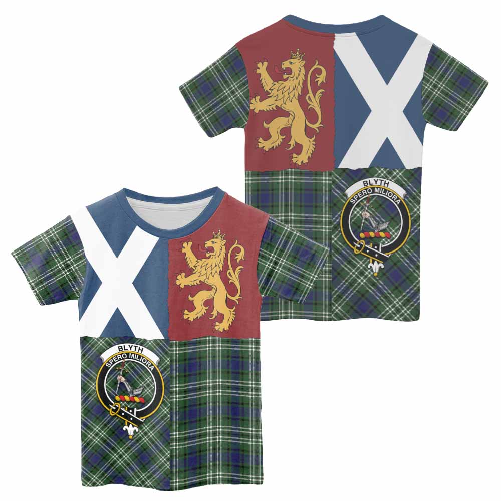 Blyth Crest Tartan Kid T-shirt with Lion Rampant Saltire Style - Tartan Vibes Clothing