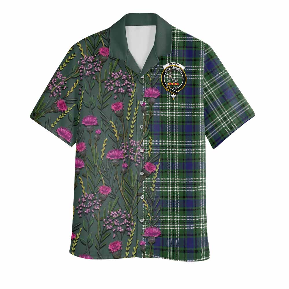 Blyth Family Crest Tartan Hawaiian Shirt Scottish Thistle Flower Pattern Half Style - Tartan Vibes Clothing
