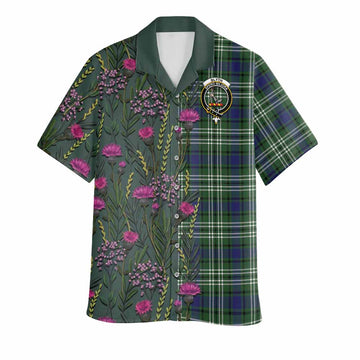 Blyth Family Crest Tartan Hawaiian Shirt Scottish Thistle Flower Pattern Half Style - Tartan Vibes Clothing