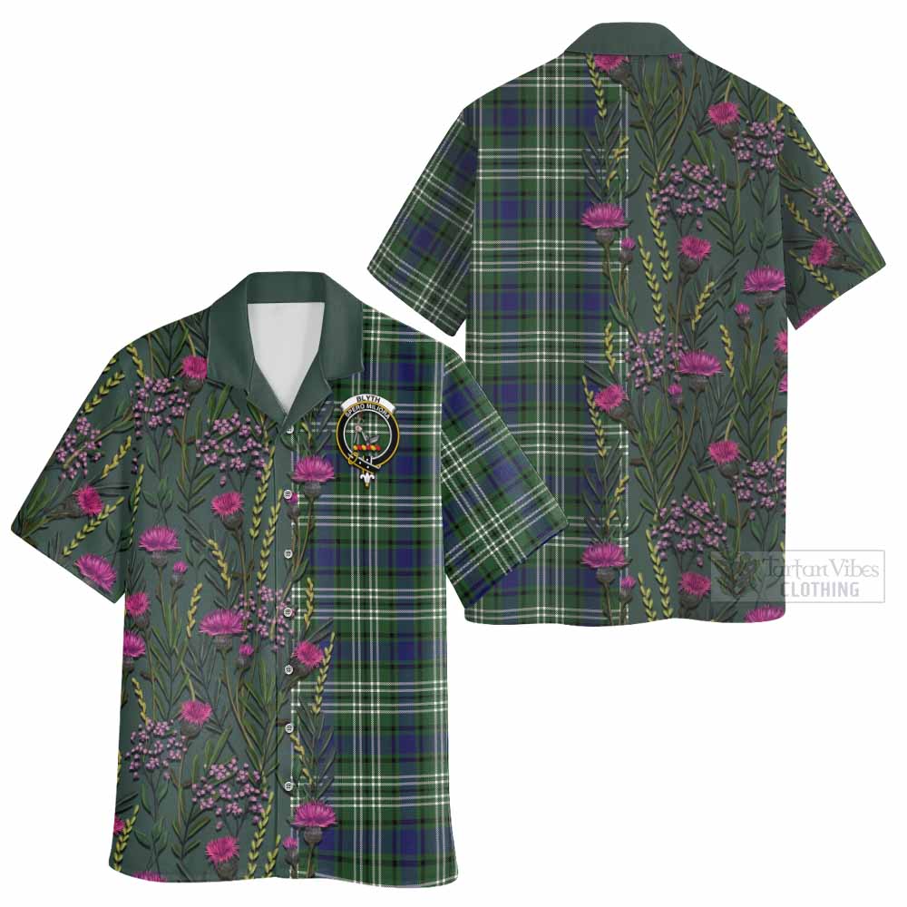 Blyth Family Crest Tartan Hawaiian Shirt Scottish Thistle Flower Pattern Half Style - Tartan Vibes Clothing