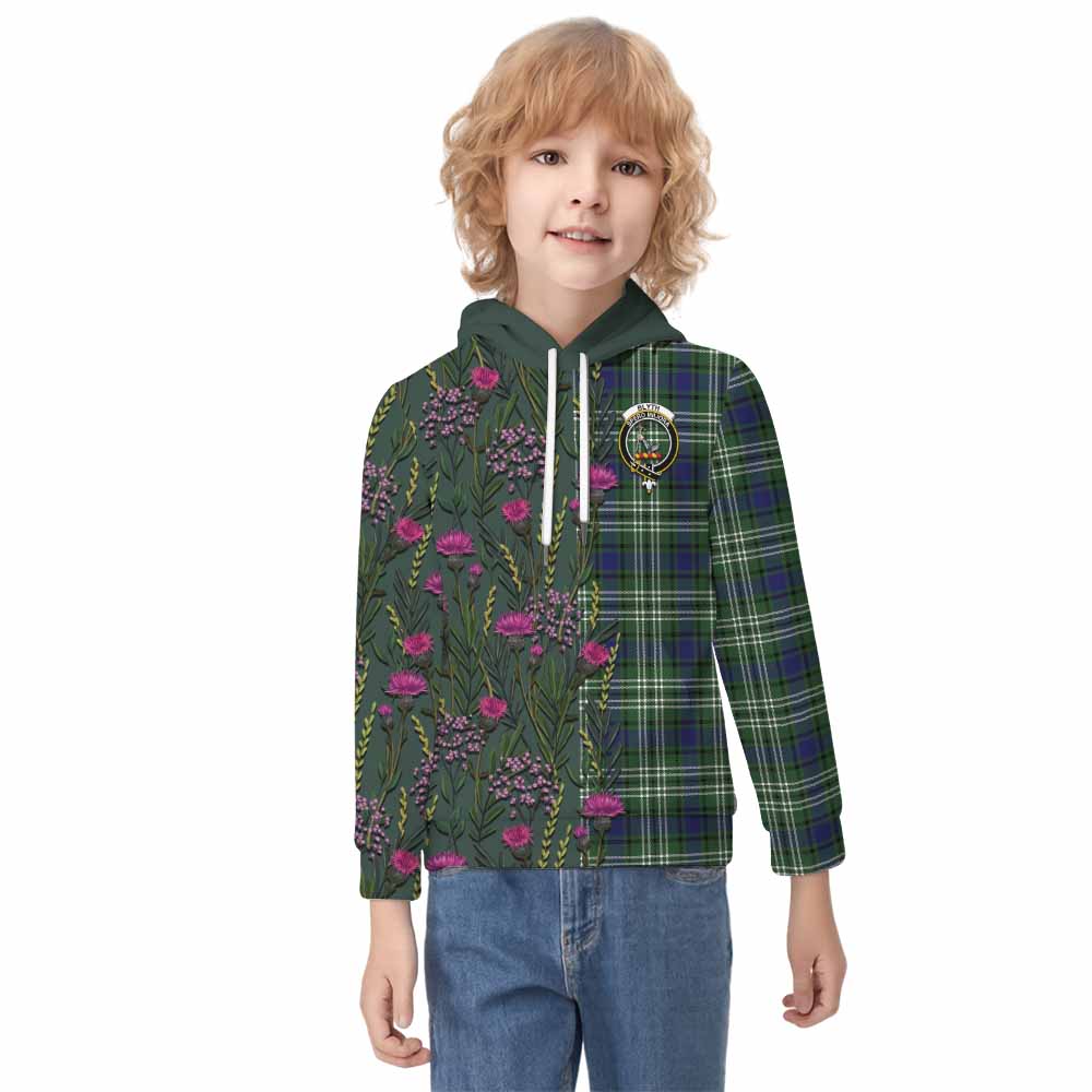 Blyth Family Crest Tartan Kid Hoodie Scottish Thistle Flower Pattern Half Style - Tartan Vibes Clothing