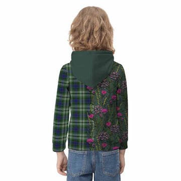Blyth Family Crest Tartan Kid Hoodie Scottish Thistle Flower Pattern Half Style - Tartan Vibes Clothing