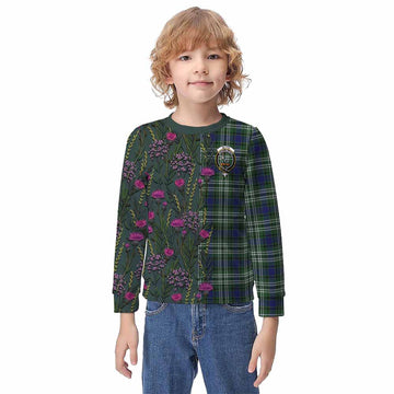 Blyth Family Crest Tartan Kid Knitted Sweatshirt Scottish Thistle Flower Pattern Half Style - Tartan Vibes Clothing