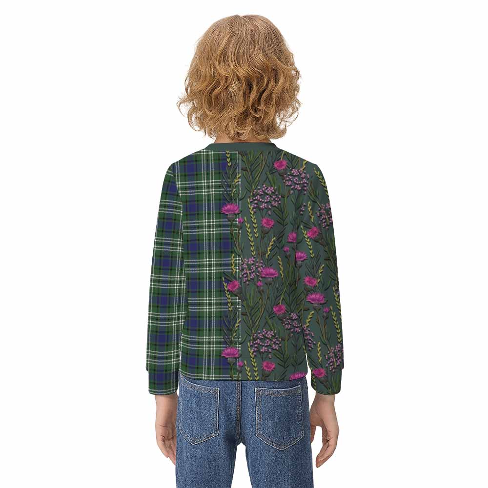 Blyth Family Crest Tartan Kid Knitted Sweatshirt Scottish Thistle Flower Pattern Half Style - Tartan Vibes Clothing
