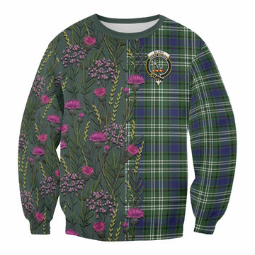 Blyth Family Crest Tartan Sweatshirt Scottish Thistle Flower Pattern Half Style - Tartan Vibes Clothing