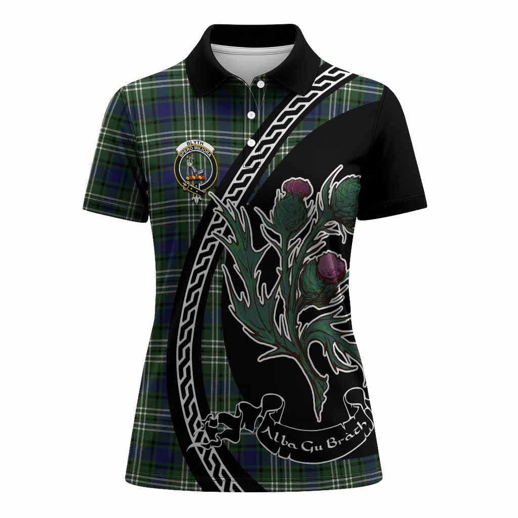 Blyth Family Crest Tartan Women Polo Shirt Alba Thistle Inspired - Tartan Vibes Clothing