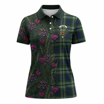 Blyth Family Crest Tartan Women Polo Shirt Scottish Thistle Flower Pattern Half Style - Tartan Vibes Clothing