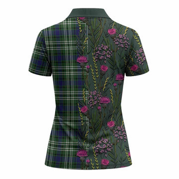 Blyth Family Crest Tartan Women Polo Shirt Scottish Thistle Flower Pattern Half Style - Tartan Vibes Clothing