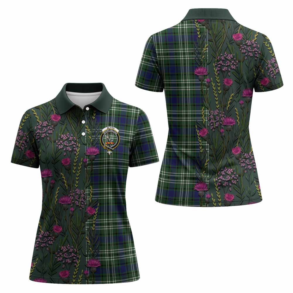 Blyth Family Crest Tartan Women Polo Shirt Scottish Thistle Flower Pattern Half Style - Tartan Vibes Clothing