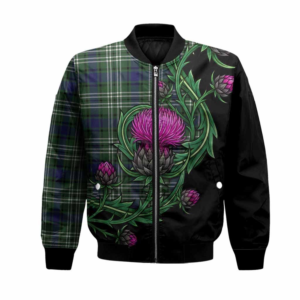 Blyth Tartan Bomber Jacket Resilient Scottish Thistle Unisex Black - Tartan Vibes Clothing