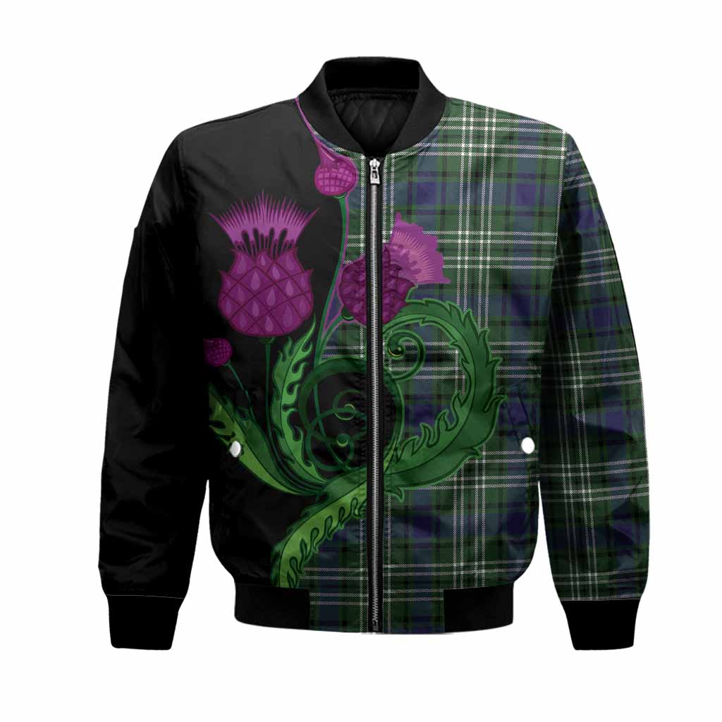 Blyth Tartan Bomber Jacket Traditional Scottish Thistle Unisex Black - Tartan Vibes Clothing