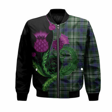 Blyth Tartan Bomber Jacket Traditional Scottish Thistle Unisex Black - Tartan Vibes Clothing