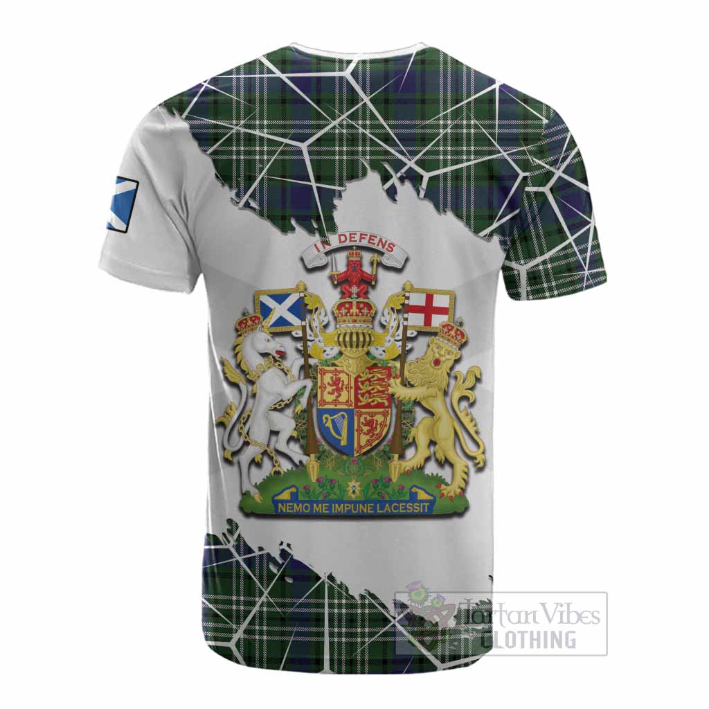 Blyth Tartan Cotton T-shirt with Family Crest and Lion Rampant Grunge Style