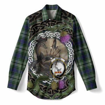 Blyth Tartan Crest Bagpipe Nessie Women Casual Shirt Scottish Loch Ness Monster Celtic Thistle