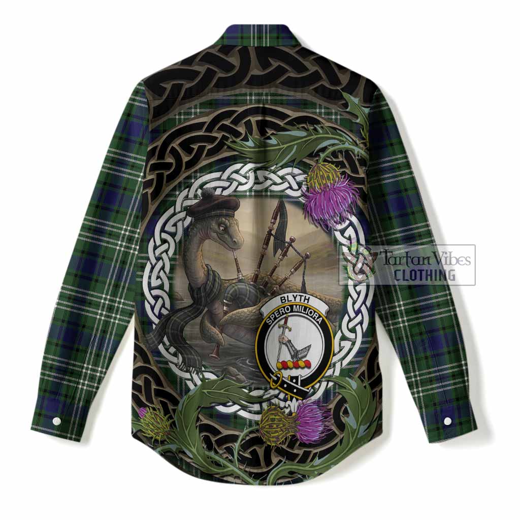 Blyth Tartan Crest Bagpipe Nessie Women Casual Shirt Scottish Loch Ness Monster Celtic Thistle