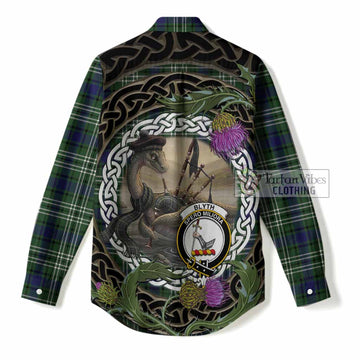 Blyth Tartan Crest Bagpipe Nessie Women Casual Shirt Scottish Loch Ness Monster Celtic Thistle