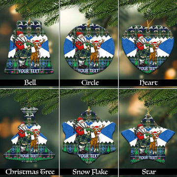 Blyth Tartan Crest Christmas Ceramic Ornament Scotland Santa With Bagpipes Cute Reindeer