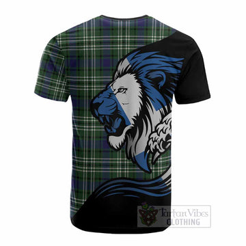 Blyth Tartan Crest Cotton T-shirt Scottish Golden Lions Wave Flow