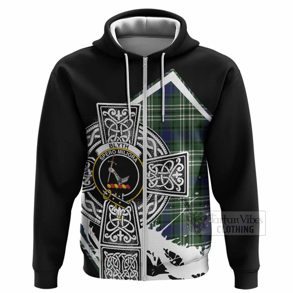 Blyth Tartan Crest Hoodie Scottish Celtic Cross Heritage