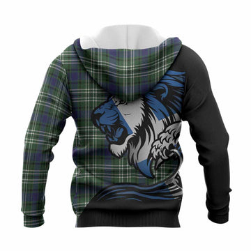 Blyth Tartan Crest Knitted Hoodie Scottish Golden Lions Wave Flow