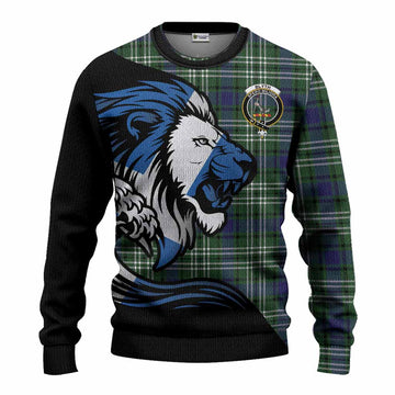 Blyth Tartan Crest Knitted Sweater Scottish Golden Lions Wave Flow