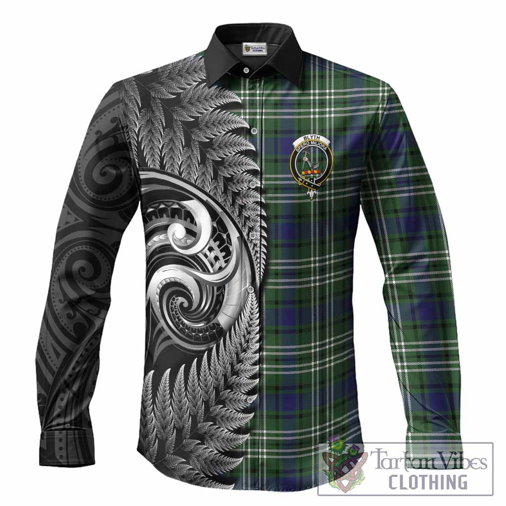 Blyth Tartan Crest Long Sleeve Button Shirts With New Zealand Silver Fern Maori Koru