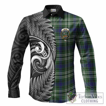 Blyth Tartan Crest Long Sleeve Button Shirts With New Zealand Silver Fern Maori Koru