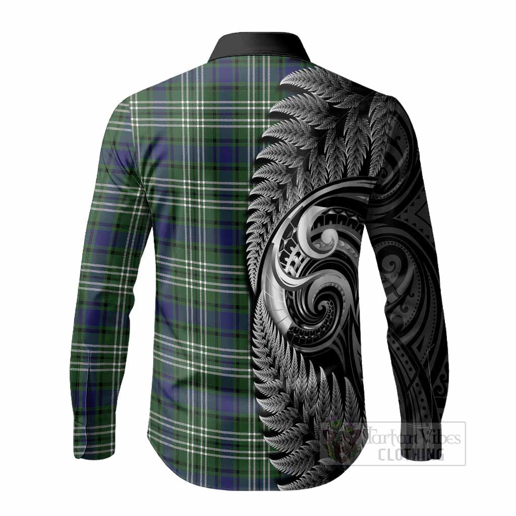 Blyth Tartan Crest Long Sleeve Button Shirts With New Zealand Silver Fern Maori Koru