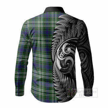 Blyth Tartan Crest Long Sleeve Button Shirts With New Zealand Silver Fern Maori Koru